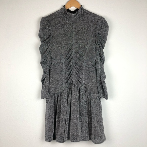 REBECCA TAYLOR METTALIC RUCHED DRESS S - Picture 2 of 5